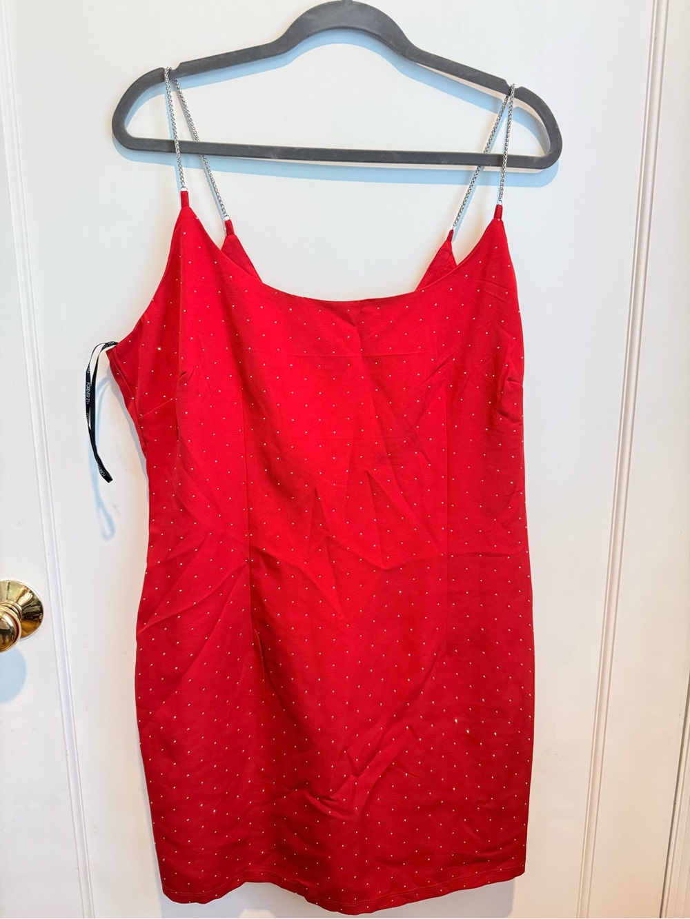 Forever 21 Red Mini Slip Dress with Silver Chain Straps and Rhinestones